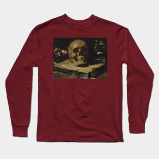 Guercino Still Life Skull Book Hourglass Flowers Long Sleeve T-Shirt